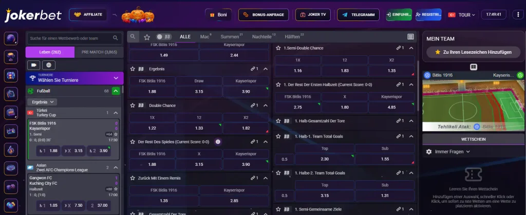 Live-Navigation im Jokerbet Bereich für laufende Sportereignisse